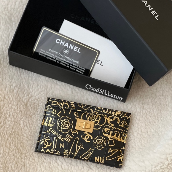 Auth Chanel Croc Embossed Graffiti Flat Card Holder - Unused - Picture 10 of 10